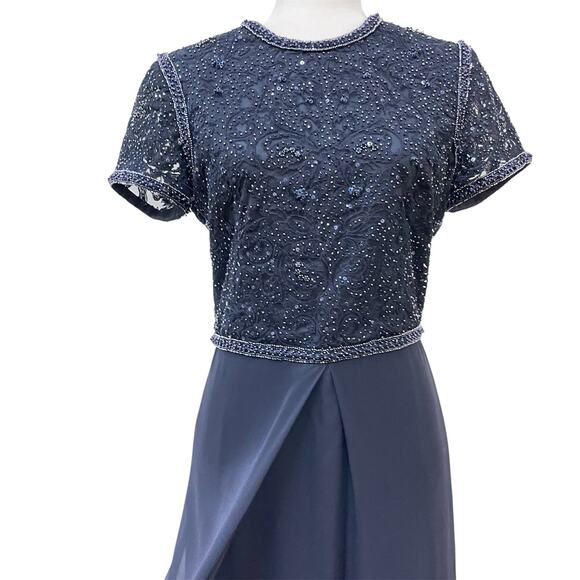Carolina Herrera Vintage Sz 6 Blue Beaded Sequin Silk Chiffon Long Formal Dress - Picture 7 of 16